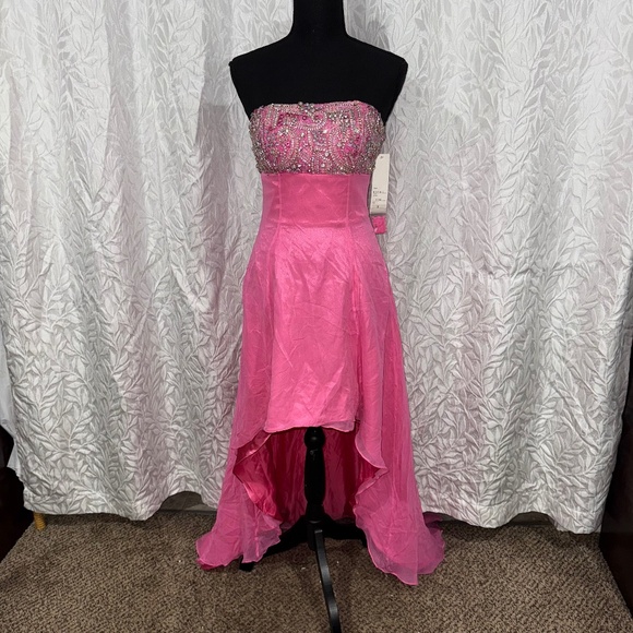 SHERRI HILL short to long strapless nwt style 8300 pink silver formal prom dress